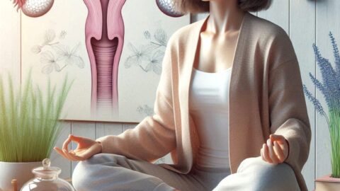 Woman's picture meditating in Walk IN GYN Care's article discussing menopause with a picture of uterus